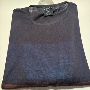Gucci Navy and Black Crewneck Sweater Colorblock Silk
